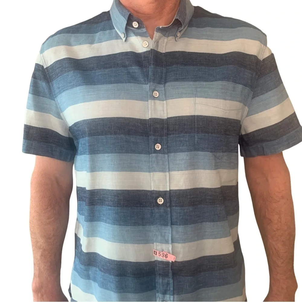RAG & BONE Linen Blend Striped Button Down Shirt Short Sleeve Collar Casual XL